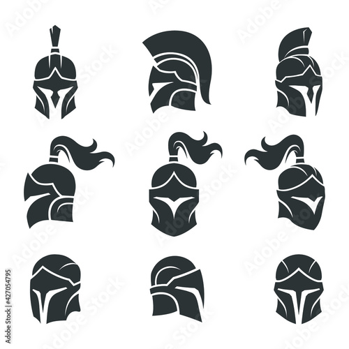 set of black spartan helmet vector images