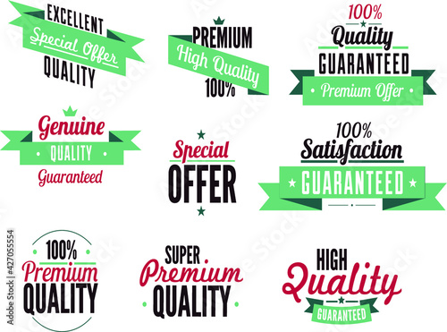 set of the offer, premium, satisfaction, super quality, high-quality typography text, and label, stamp