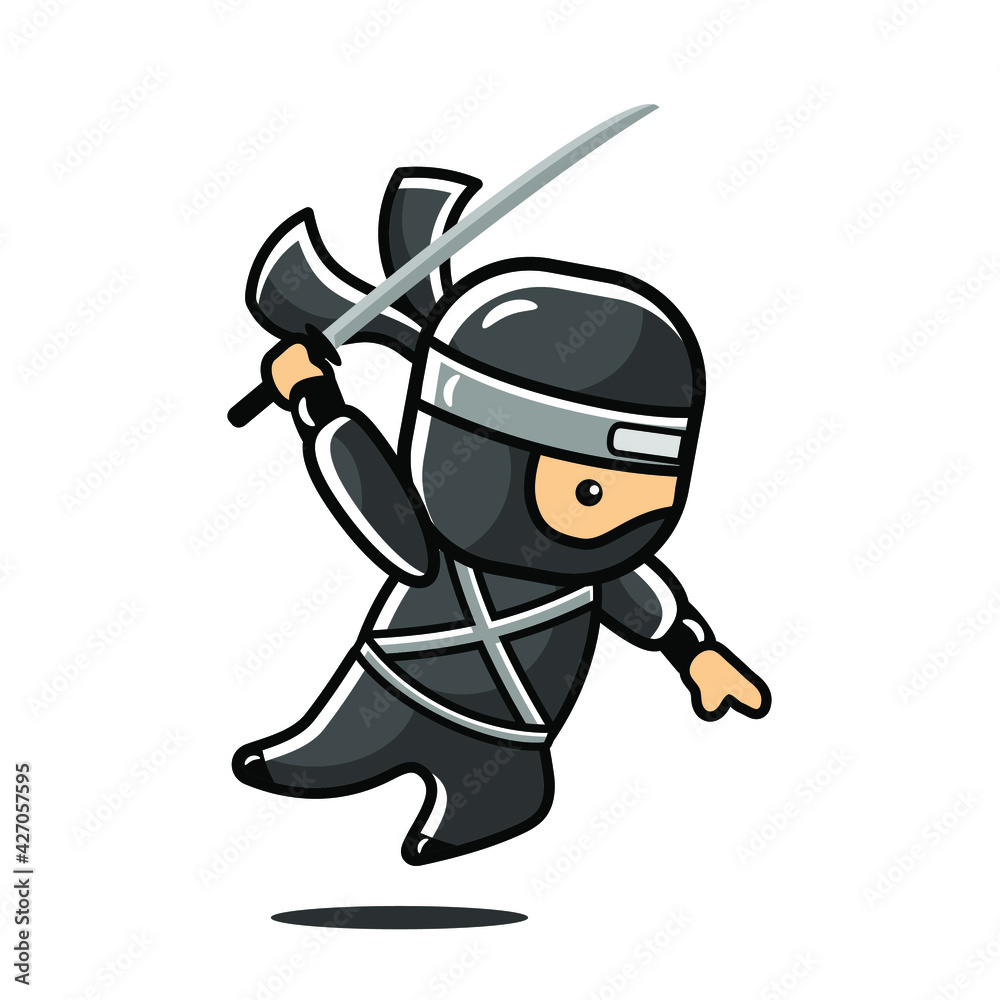 little cartoon black ninja jump with sword little cartoon black ninja jump with sword