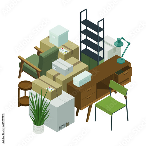 Vintage office relocation with isometric items