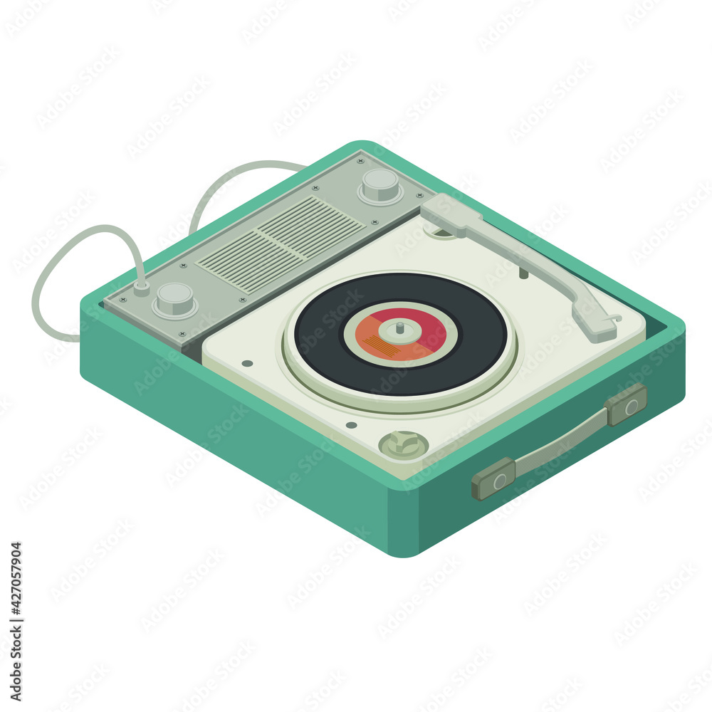 Fototapeta premium Isometric vintage turntable on white background