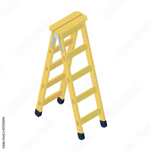 Isometric wooden ladder on white background