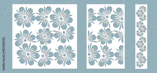 Set panel flowers leaves for registration of the decorative surfaces. Abstract strips, flowers, panels. Vector illustration of a laser cutting. Plotter cutting and screen printing