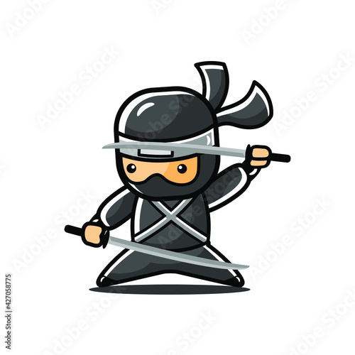 little cartoon black ninja use two swords to fight