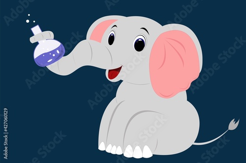 an elephant sits with a flask. chemistry lesson at school