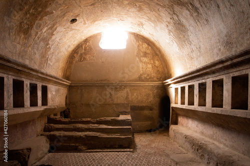 Pompeii, Italy. Interior Of Antique Roman Bathhouse In Pompeii, Italy. UNESCO World Heritage Site photo