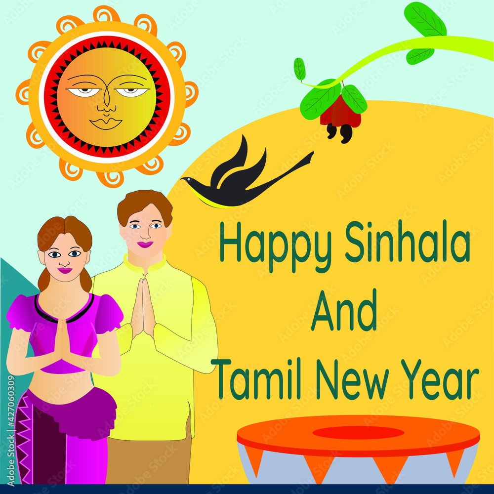 Creative Sinhala And Tamil New Year Vector Post Design Stock Vector