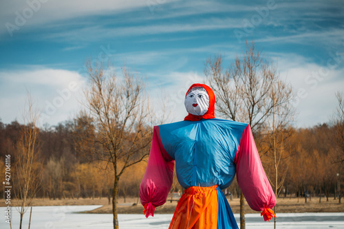 Close-Up Faceless Straw Effigy Of Dummy Maslenitsa, Eastern Slavic Mythologycal Pagan Folk Holiday