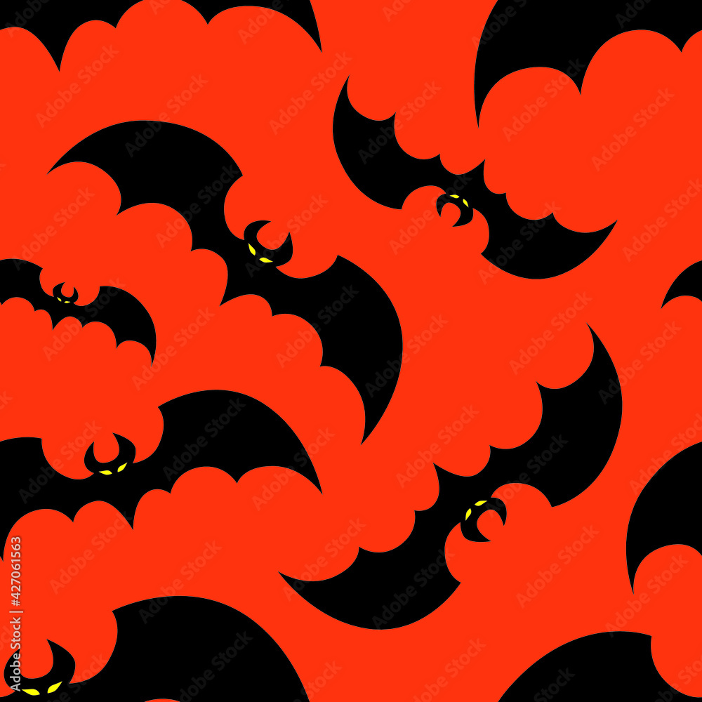 Naklejka premium Flying bats on orange background for Halloween greetings. Seamless pattern. Vector illustration.
