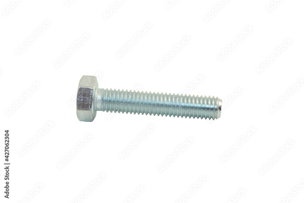 Threaded metal bolt. Close-up. The isolated object on a white background. Isolate. Threaded metal bolt. Close-up. The isolated object on a white background. Isolate.