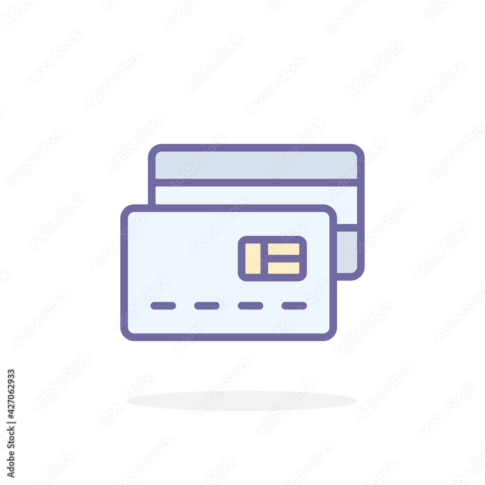 Credit card icon in filled outline style. Credit card icon in filled outline style.