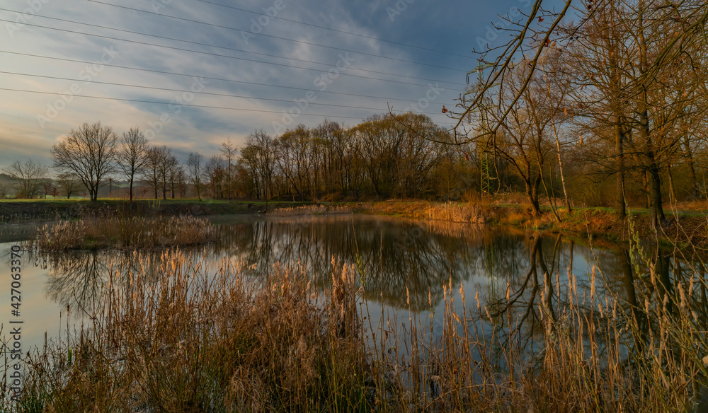 Nature pools near Budweis city in sunrise color spring morning Nature pools near Budweis city in sunrise color spring morning
