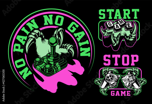 A mini set of emblems on the gaming theme on a black background. Perfect for shirt prints, logos, and many others.
