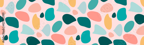Stone colorful pebble seamless pattern. Vector illustration summer positive background. Colorful modern trendy season sea ocean backdrop in pastel colors