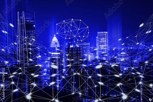 Double exposure business network connection on capital city background