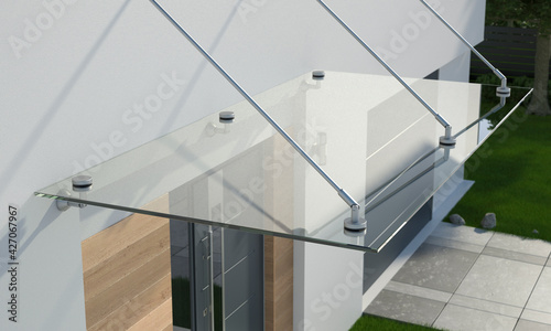 Glass canopy over the front door, 3d illustration photo