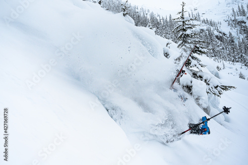 Принти на полотні Skiing crash in powder showing on boot