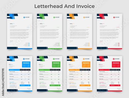 Modern letterhead and invoice design stationery, invoice and letterhead template vector with different color.