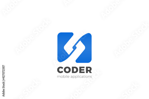 Arrows Logo Coder Coding service abstract design vector template Negative space style.