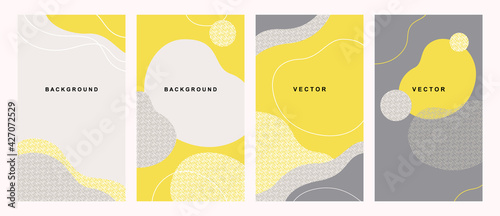 Vector set of abstract creative  backgrounds  with wavy shapes, line and creative pattern texture.Yellow gray color design for social media stories,  wallpaper for invitations, cover,  presentation.  