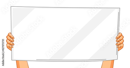 Illustration of hands with banner. Picket sign or protest placard on demonstration or protest.
