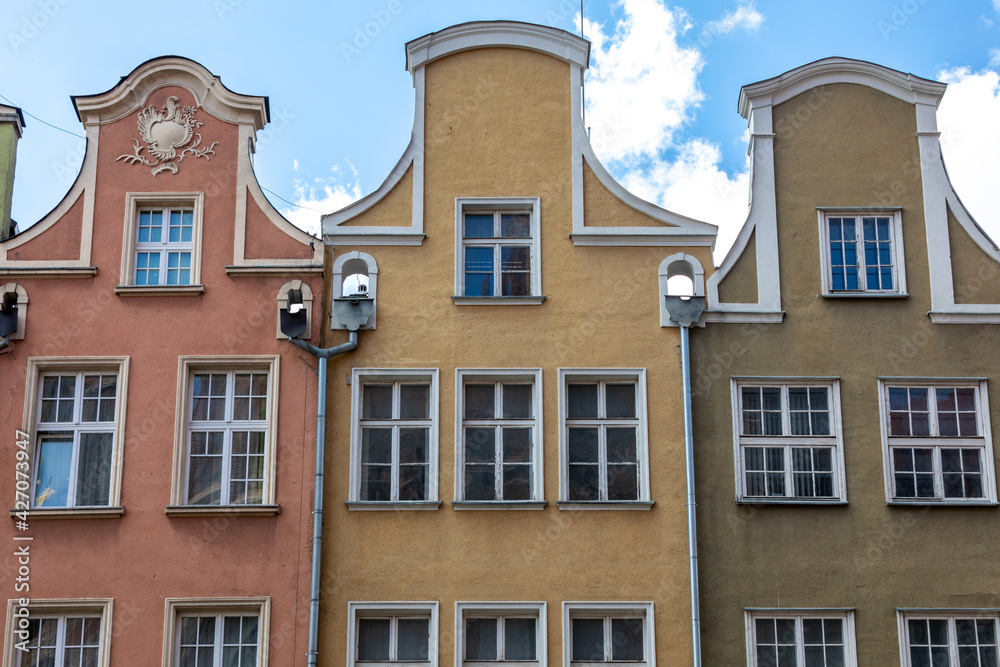 Colorful facades of historic tenement houses in old town in Gdansk