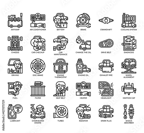 Set of car maintenabce thin line and pixel perfect icons for any web and app project.