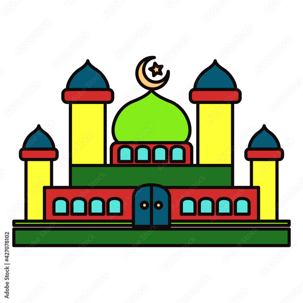 Colorful vector illustration of a mosque or masjid building, perfect for a concept icon or logo