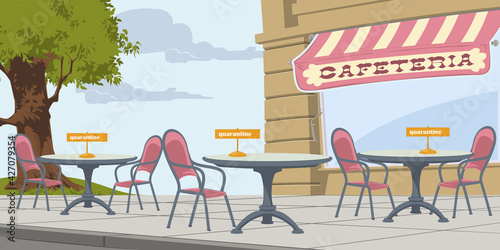Empty tables street cafe. Illustration for internet and mobile website.