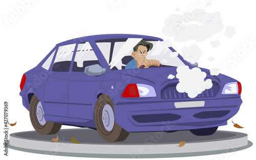 Male in car accident. Broken auto. Illustration for internet and mobile website. © Alexandr Sidorov