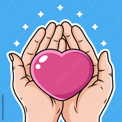Illustration of Hand bring Love Cartoon. Vector Icon Illustration, Isolated on Premium Vector