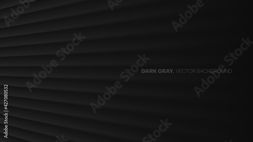 Fading Perspective Smooth Straight Oblique Lines In A Row 3D Vector Blurred Effect Dark Gray Abstract Background. Rendered Wall. Minimalistic Black Striped Abstract Wallpaper