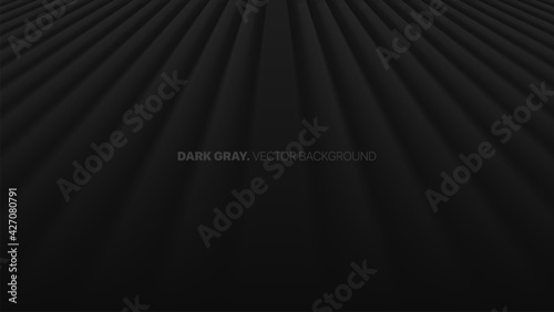 Fading Perspective Smooth Straight Lines In A Row 3D Vector Blurred Effect Dark Gray Abstract Background. Rendered Wall. Minimalistic Black Empty Space Abstract Wallpaper