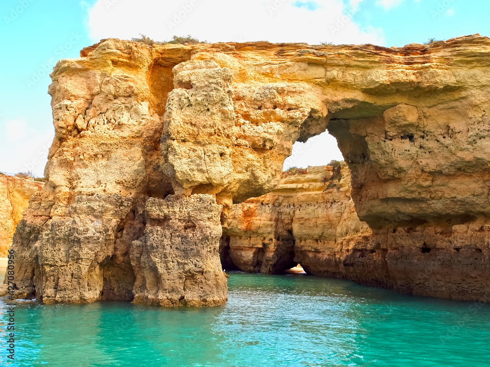 Beautiful caves in turquoise water between Albufeira and Benagil cave