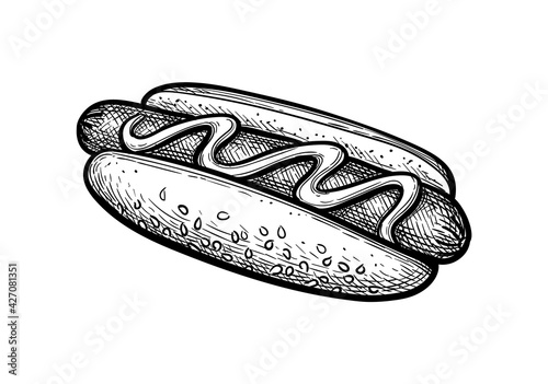 Ink sketch of hot dog.