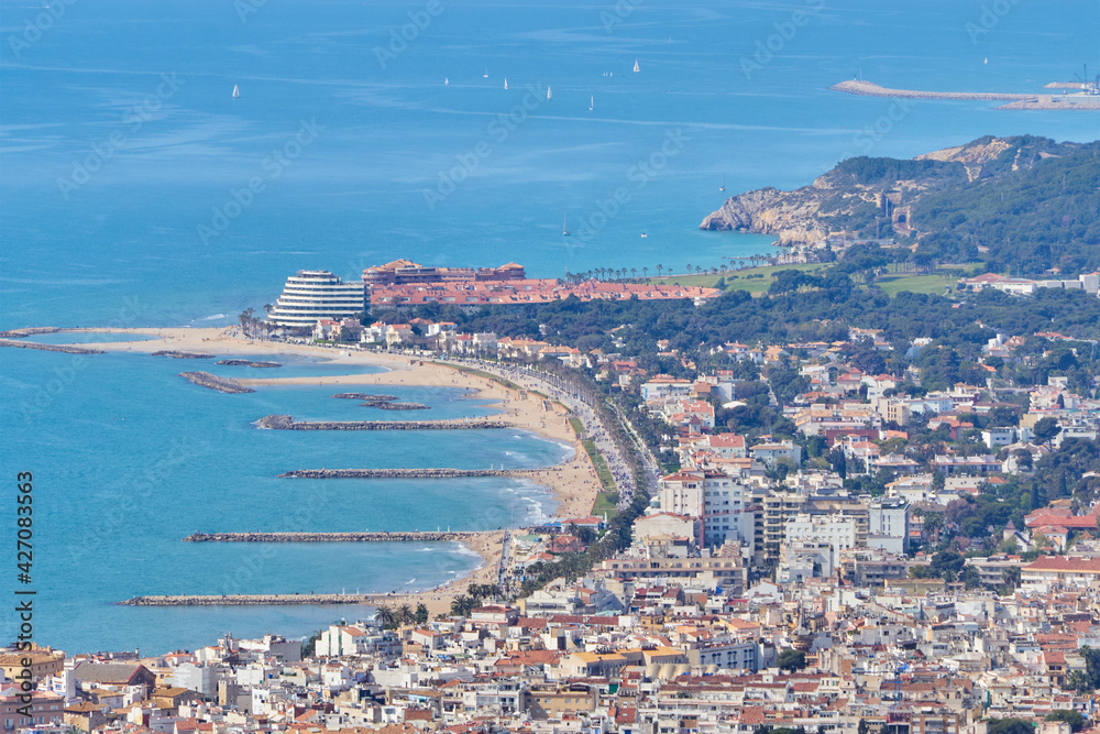 Fantastic view of Beautiful The city of Sitges, Spain in a sunny spring day