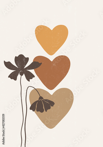 Botanische bloemen hart print boho minimalistische kunst aan de muur