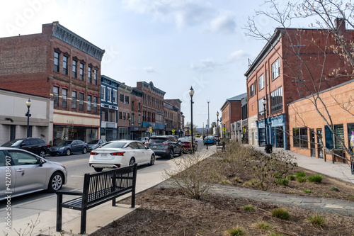 Obraz na płótnie Port Jervis, NY - USA - April 10,2021: View of the historic Front Street in downtown Port Jervis, New York. w salonie