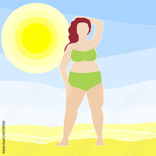 plus size curve woman. fat woman. abstract summer beach poster.