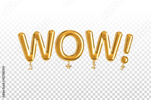 Vector realistic isolated golden balloon text of Wow on the transparent background.