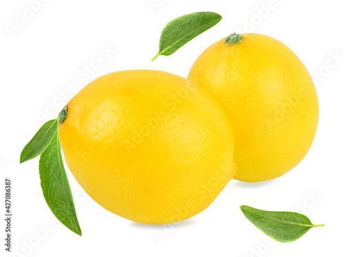 Lemon with leaves isolated on white background