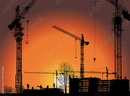 Obraz na plátně dark red illustration with wokers at house building