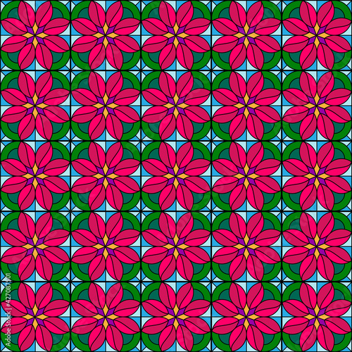 Seamless pattern with floral elements. Saturated colors, tiles. Spring, summer style.