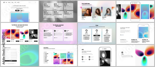 Vector templates for website design, presentations, portfolio. Templates for presentation slides, flyer, leaflet, annual report. Medical design with bright colored gradient pattern in form of cells.