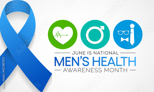 Men's health month is observed every year in June, it is used to raise awareness about health care for men and focus on encouraging boys to practice and implement healthy living decisions. Vector art.