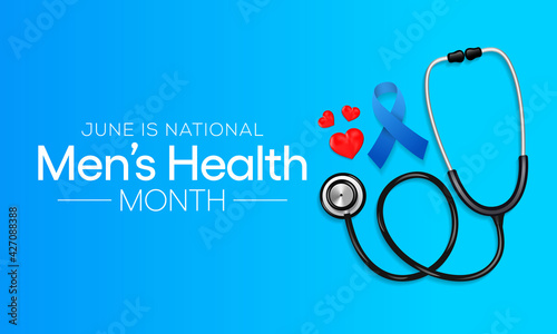 Men's health month is observed every year in June, it is used to raise awareness about health care for men and focus on encouraging boys to practice and implement healthy living decisions. Vector art.