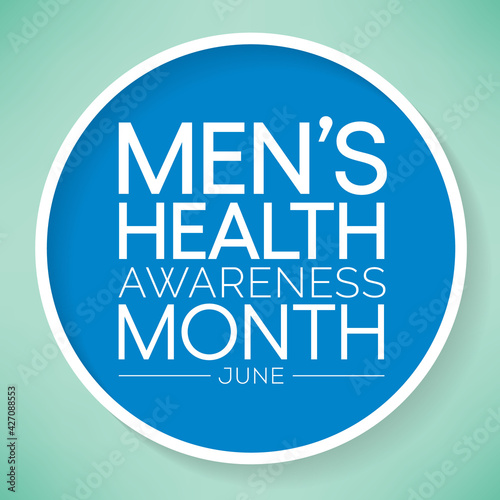 Men's health month is observed every year in June, it is used to raise awareness about health care for men and focus on encouraging boys to practice and implement healthy living decisions. Vector art.