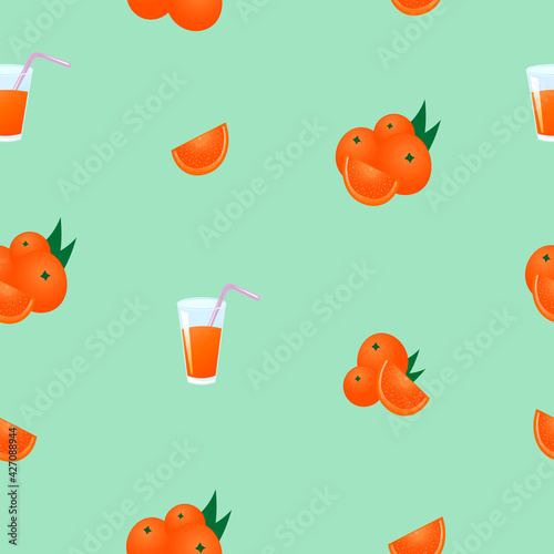 Seamless pattern of drink with oranges on turquoise background