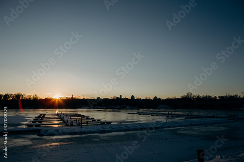 winter landscape sea bay empty marina sunset © yuriy