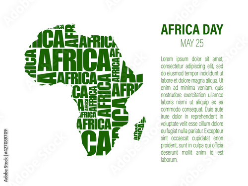 Africa day 25 may type banner. Decorative map of Africa text continent silhouette. illustration
